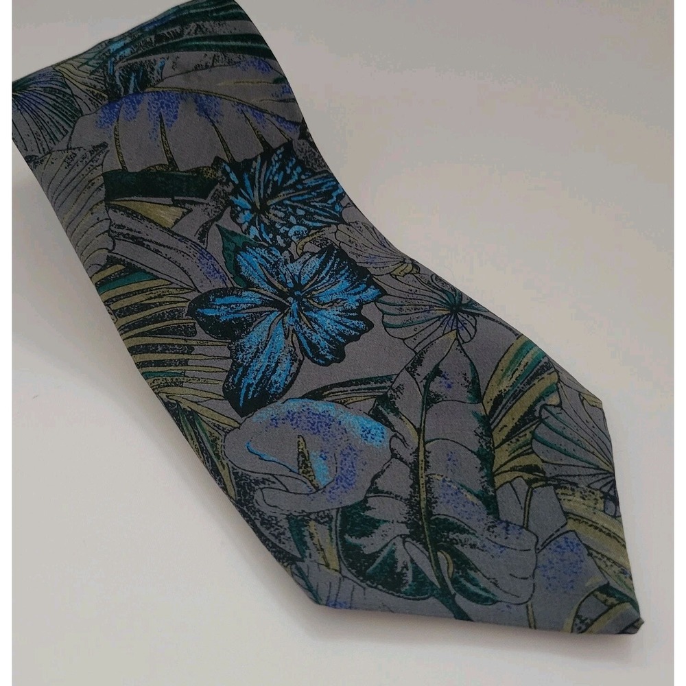 Scabal Tie Classic Hand Made in Italy  Silk Tie Floral  Blue Grey
